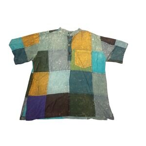 Jayli Patchwork Shirt Hippie Boho Festival S/S Top Size XL Oversize Handmade NWT